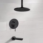 Remer TSF64 Matte Black Ceiling Tub and Shower Faucet Set